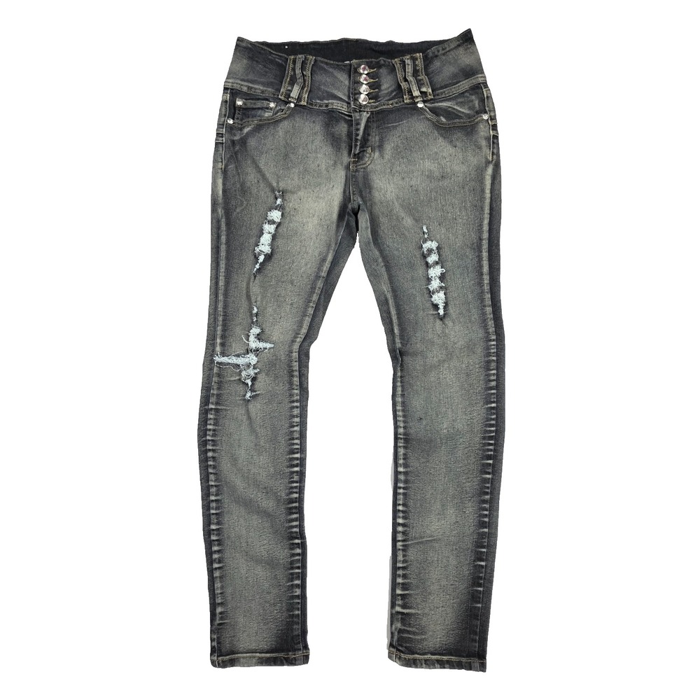 D&B Deep Blue Womens High Waist Distressed Skinny Jeans Faded Black Size 15